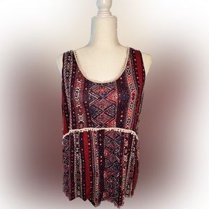 Mauve Red White Tribal Tank Top size 1X